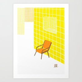 Orange chair in a yellow room Art Print