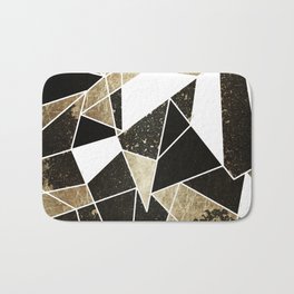 Modern Rustic Black White and Faux Gold Geometric Bath Mat