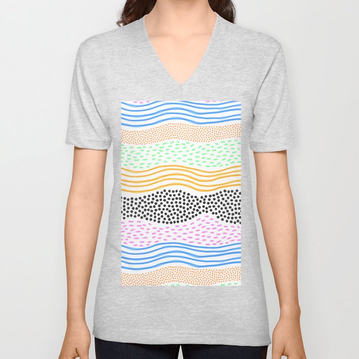 Abstract hand drawn shapes doodle pattern V Neck T Shirt