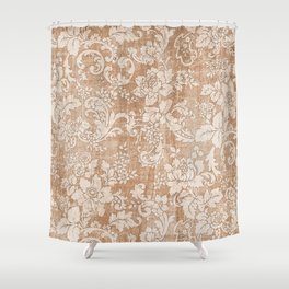 Vintage white brown grunge shabby floral Shower Curtain