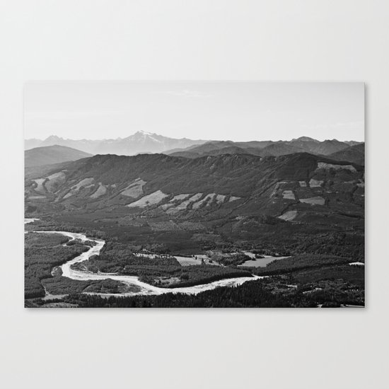 River in the Mountains B&W Canvas Print