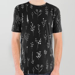 Black wildflowers All Over Graphic Tee