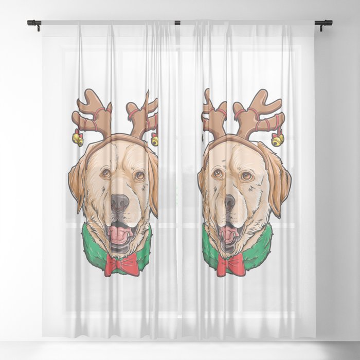 Labrador Christmas shirt Reindeer Antlers Dog Xmas Girls Tee Sheer Curtain