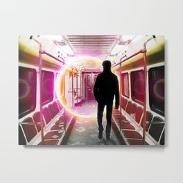 dystopian exit Metal Print | Bright, Subway, Surreal, Future, Porthole, Neoncircle, Subwaycar, Graphicdesign, Circle, Silhouette 