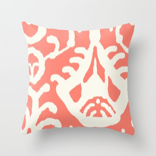 Ikat in coral Throw Pillow