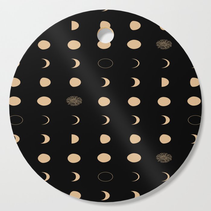 moon phases with flower_tan on black Cutting Board