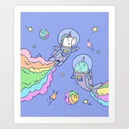 Space Unicorn and Narwhal Art Print