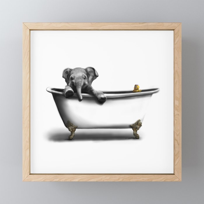 Elephant in Bath Framed Mini Art Print