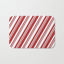 [ Thumbnail: Red and White Colored Lines/Stripes Pattern Bath Mat ]