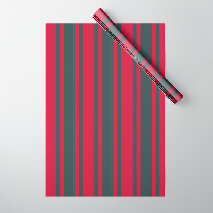 Dark Slate Gray & Crimson Colored Striped/Lined Pattern Wrapping Paper