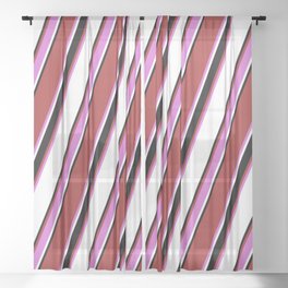 [ Thumbnail: Brown, Orchid, White & Black Colored Pattern of Stripes Sheer Curtain ]