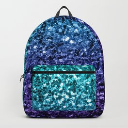 Aqua blue Ombre faux glitter sparkles Backpack