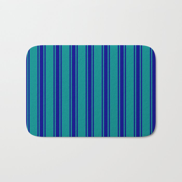 Dark Cyan & Dark Blue Colored Lines/Stripes Pattern Bath Mat