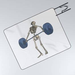 Skeleton with barbell weight lifting squat fitness Picnic Blanket
