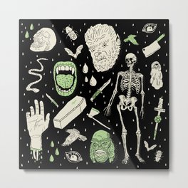 Whole Lotta Horror: BLK ed. Metal Print | Skull, Curated, Digital, Scary, Blood, Graphicdesign, Skeleton, Halloween, Coffin, Pattern 