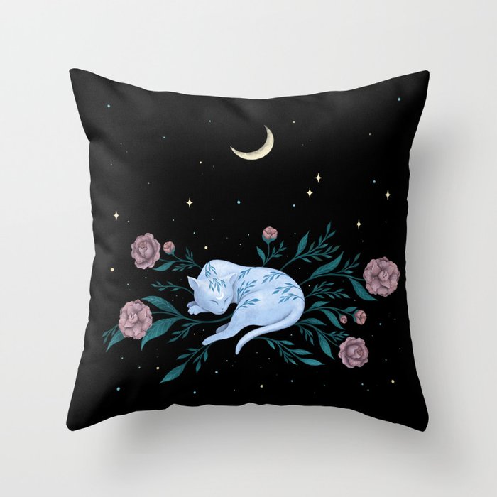 Cat Dreaming of the Moon Throw Pillow