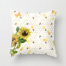 Bees & Sunflowers Pattern XIV Throw Pillow