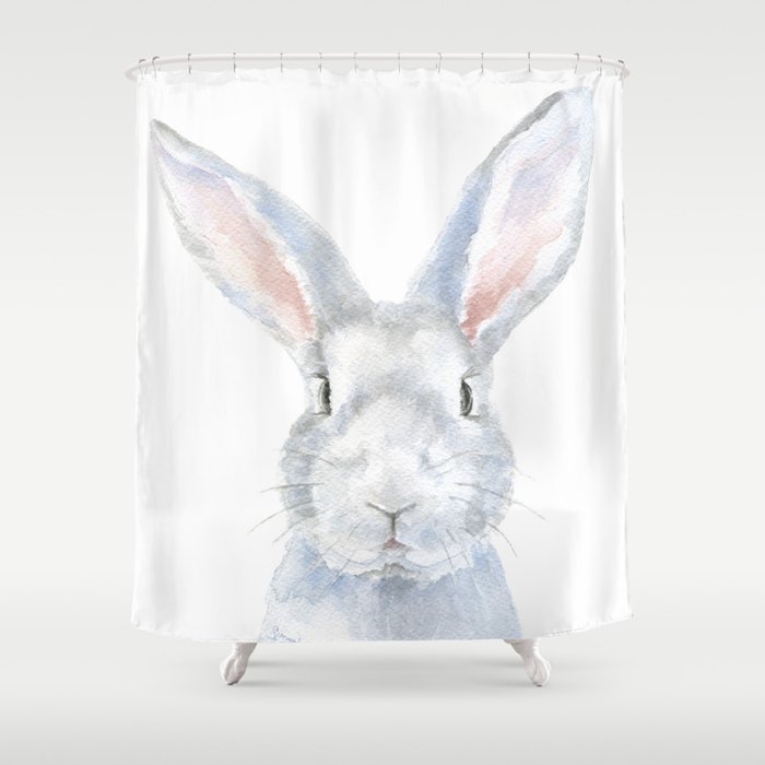 Gray Bunny Rabbit Watercolor Painting Shower Curtain