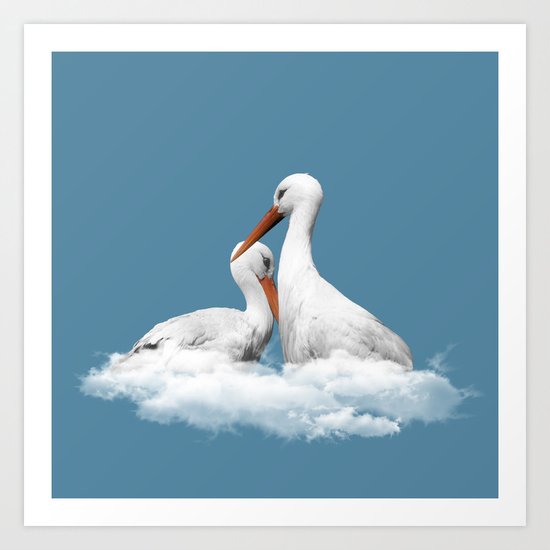 STORKS ON CLOUDS (animals love) Art Print
