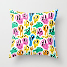 Funny melted smiling happy face colorful cartoon seamless pattern Throw Pillow
