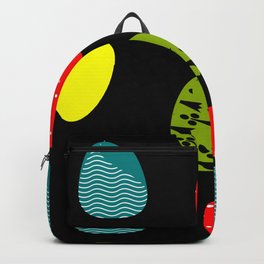 Multicolored eggs on black background Backpack