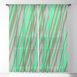 [ Thumbnail: Dark Grey, Green & Dark Olive Green Colored Lines/Stripes Pattern Sheer Curtain ]