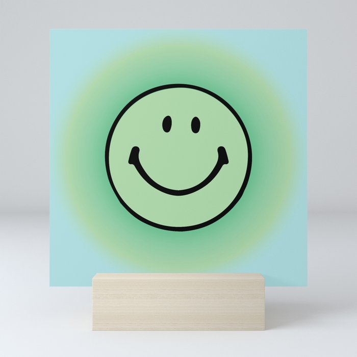 Green and Blue Gradient Smile Face Mini Art Print