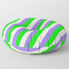 [ Thumbnail: Purple, Lime, and Beige Colored Lines/Stripes Pattern Floor Pillow ]