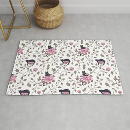 Black cats and paeony flowers Rug