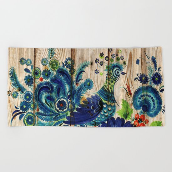 Russian Folk Art on Wood 02 Beach Towel