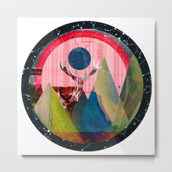 Wonder Wood Dream Mountains - Red Deer Dream Illusion · Crop Circle Metal Print