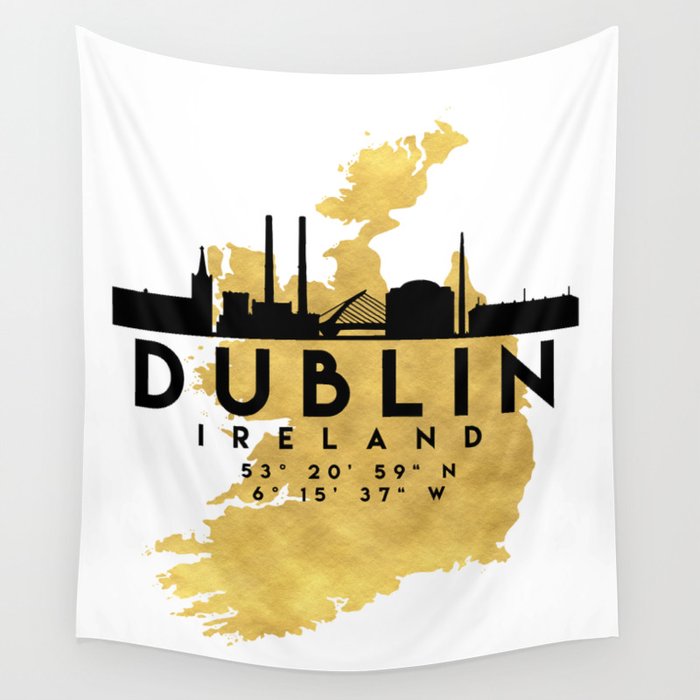 DUBLIN IRELAND SILHOUETTE SKYLINE MAP ART Wall Tapestry by deificus Art