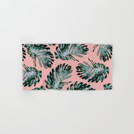 Pink and Green Tropical Leaf Print Hand & Bath Towel