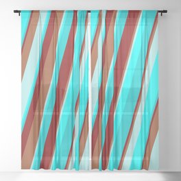 [ Thumbnail: Maroon, Sienna, Turquoise, Cyan, and Dark Turquoise Colored Stripes/Lines Pattern Sheer Curtain ]