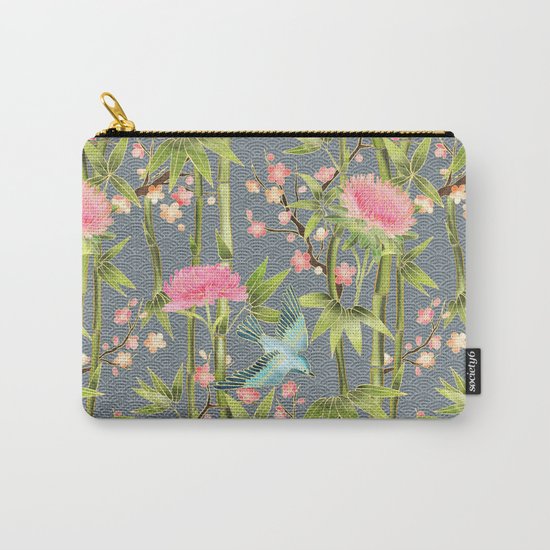 Bamboo, Birds and Blossom - grey Carry-All Pouch
