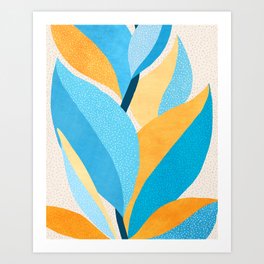 Colorful Blue and Yellow Abstract Botanical Art Print