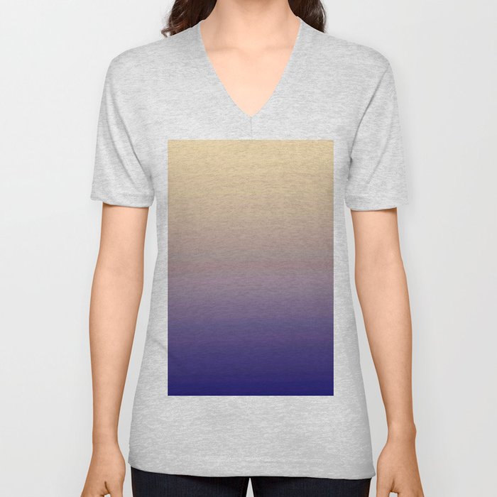 Modern navy blue purple lavender ivory ombre V Neck T Shirt