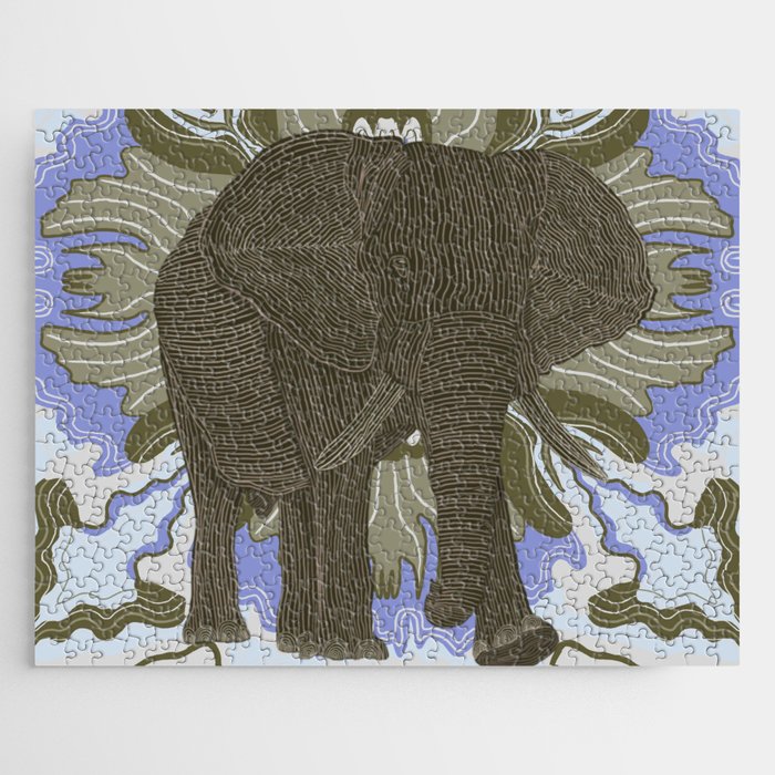 Majestic African elephant on brown and purple patterned background Jigsaw Puzzle