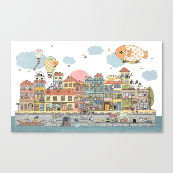 79 Cats in Harbor City Canvas Print