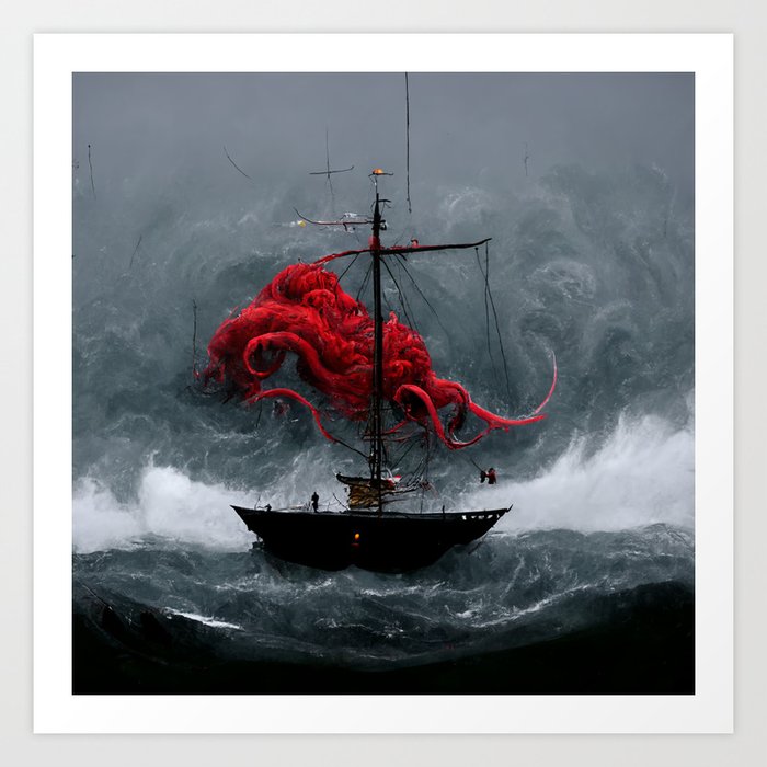 Kraken and Ship Art Print
