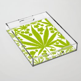 Modern Cannabis And Flowers Green On White Acrylic Tray