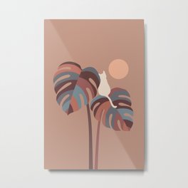 Cat and Plant 41 Metal Print | Curated, Leaf, Sun, Chill, Catlover, Botanic, Plant, Tropicalplant, Indoorplant, Drawing 