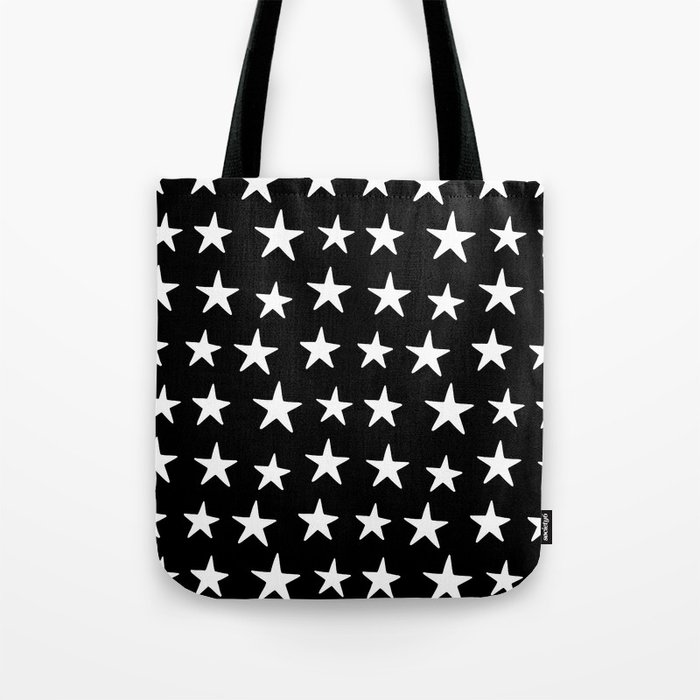 Star Pattern White On Black Tote Bag