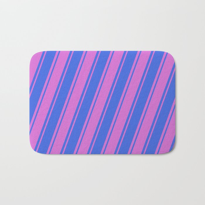 Royal Blue & Orchid Colored Striped Pattern Bath Mat