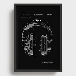 Headphones Patent - White on Black Framed Canvas