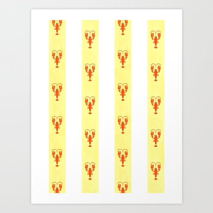 Red Lobsters On Hand-Painted Sunny Yellow Stripes Art Print