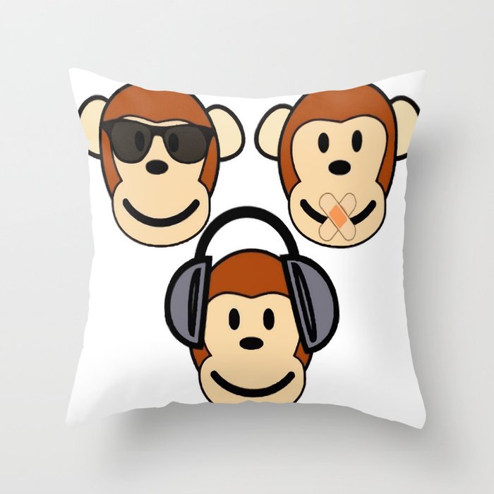 Illustration Of Cartoon Three Monkeys See Hear Speak No Evil Throw Pillow By Taiche Society6