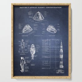 Apollo 11 Saturn V Command Module Blueprint in High Resolution (dark blue) Serving Tray