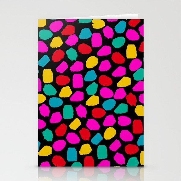 Ink Dot Colourful Mosaic Pattern Bright 80s Colours on Black Stationery Cards