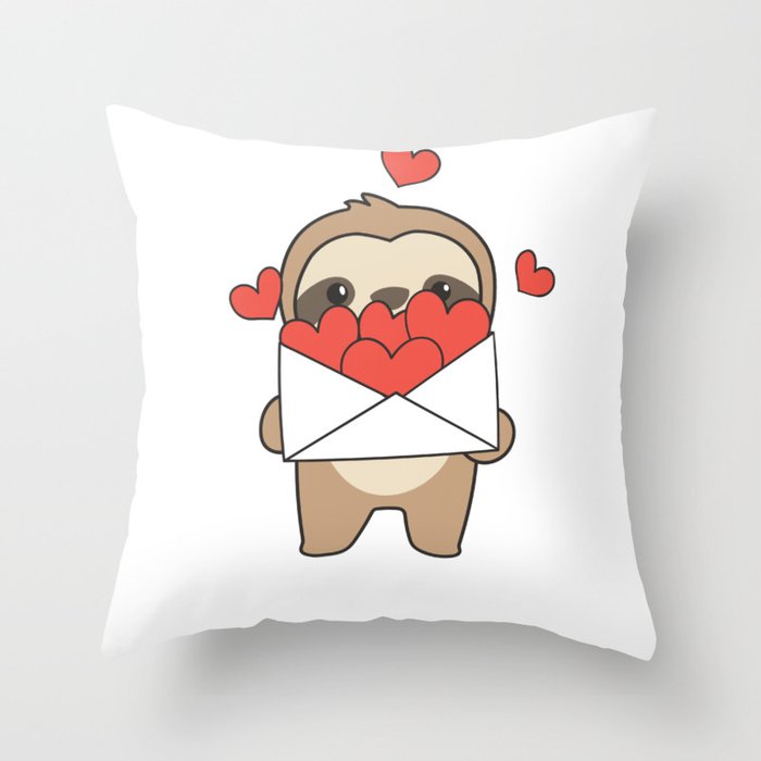 Sloth Cute Animals With Hearts Favorite Animal Throw Pillow